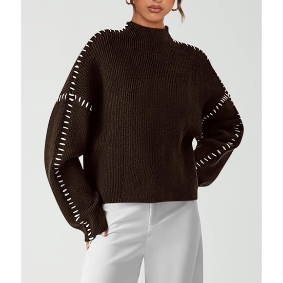 Prettygarden Women's Coffee Fall Long Sleeve Mock Neck Oversized Chunky Sweaters - Picture 4 of 7